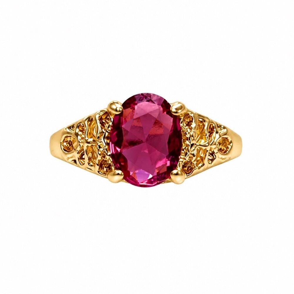 The "Crimson Tiara" Oval Pink Ruby Cocktail Ring - Sz 7✨